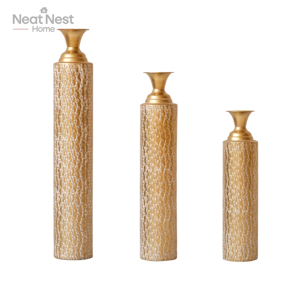 Metal decorative vases High distress, metal center vases with growing vine patterns, set of 3 vases for home/Party decoration