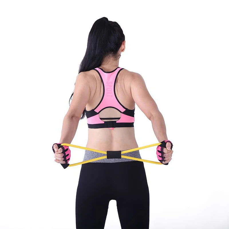 1PC Fitness 8 Word Yoga Elastic Band Gum Resistance Rubber Bands Fitness Fitness Equipment Expander Workout Gym Exercise Train