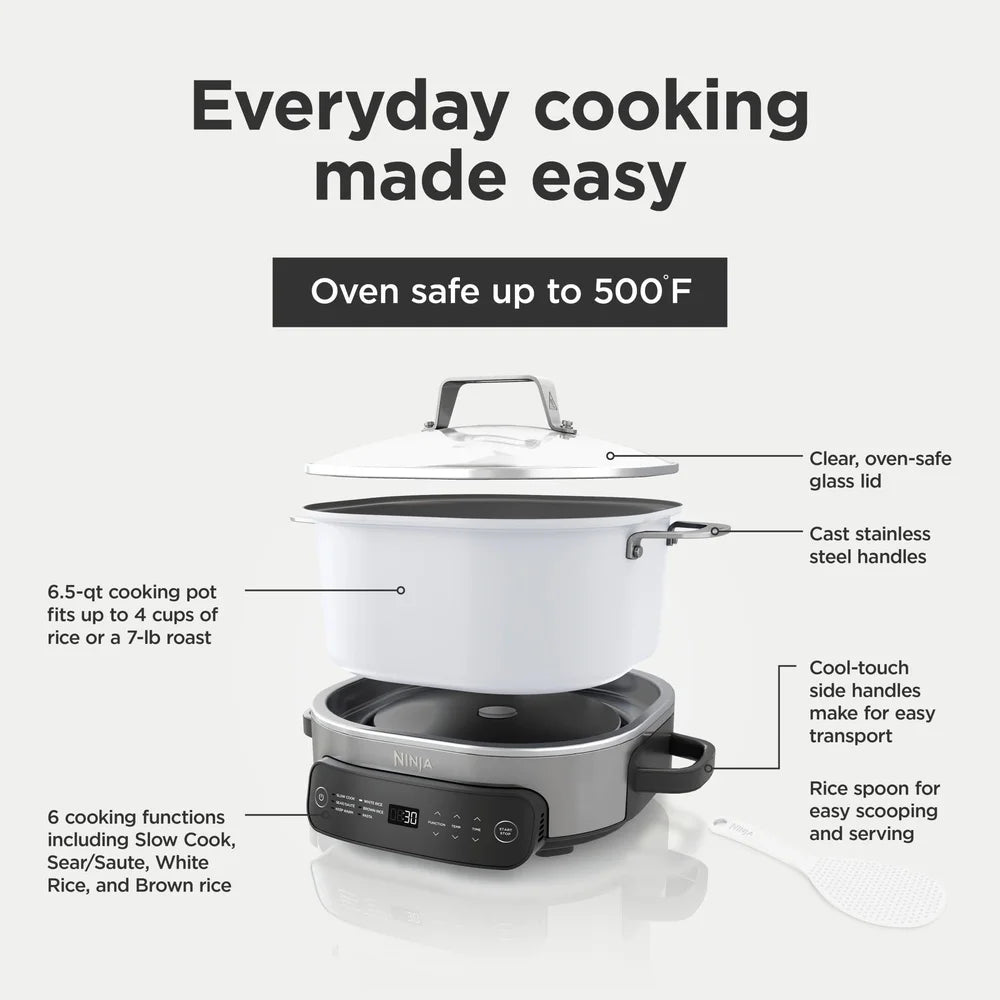 6.5 Qt Multi Cooker Slow Cooker 6 in 1 Kitchen Appliance Easy One Pot Cooking Family Size Capacity Compact Design
