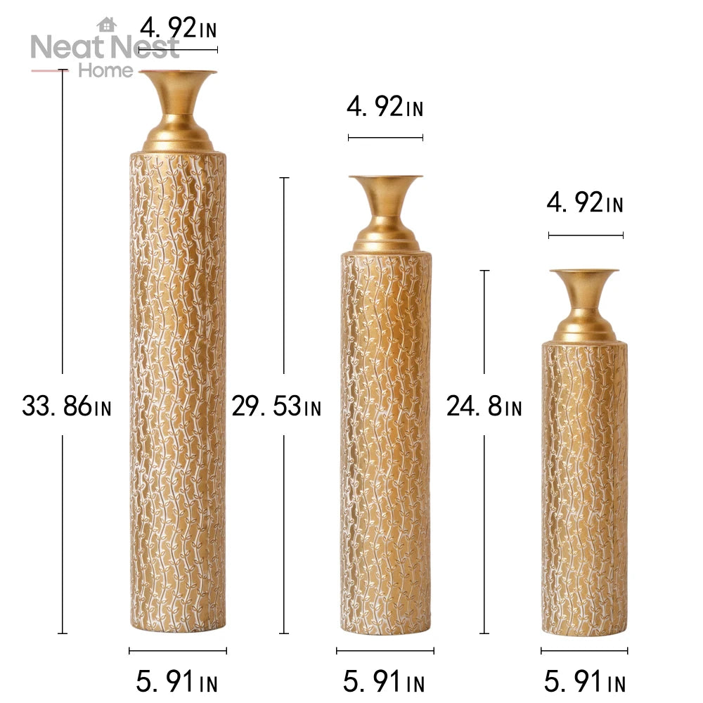 Metal decorative vases High distress, metal center vases with growing vine patterns, set of 3 vases for home/Party decoration