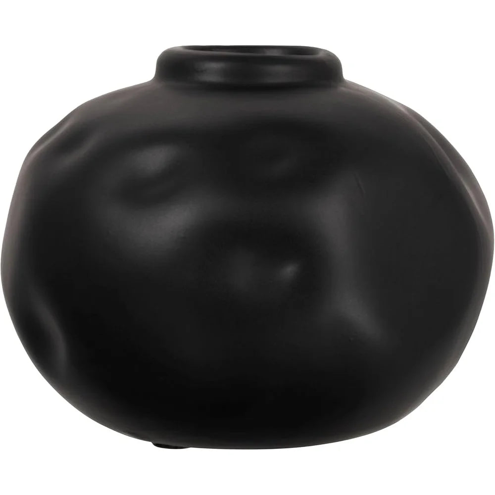 Contemporary Pinched Terracotta Vase Unique Organic Shape Matte Black Home Decor Dried Flowers and Botanicals