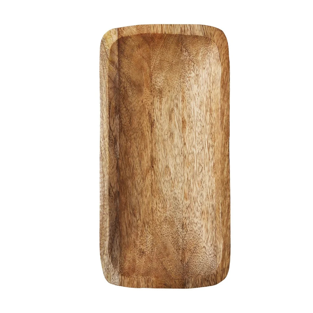Hand Carved Wood Tray Rustic Decorative Item 12x6 Inches Light Finish Grain Display Holder Flowers Home Decor