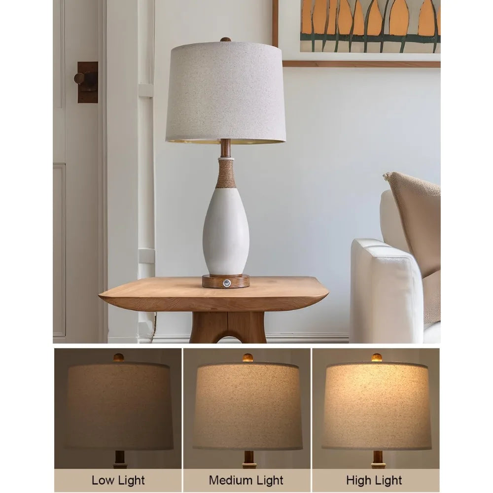 OYEARS 24.5” 3-Way Dimmable Touch Control Bedside Table Lamp Set of 2 with USB and Type-C Charging Ports Modern Farmhouse Nights