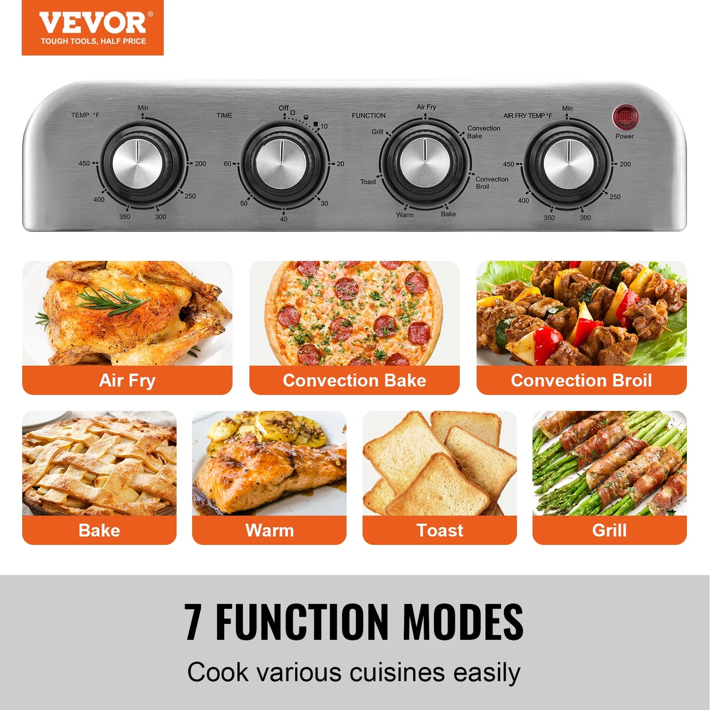 SucceBuy 18L 1700W Air Fryer Toaster Oven Stainless Steel Toaster Ovens Countertop Combo with Grill Home and Commercial Use