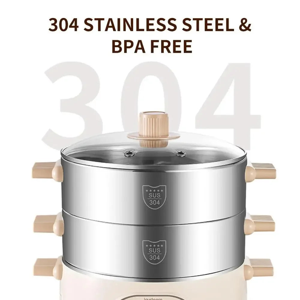 Electric Food Steamer 2-Tier Stainless Steel Vegetable Steamer 15L Large Capacity Fast Cooking Healthy Kitchen Appliance
