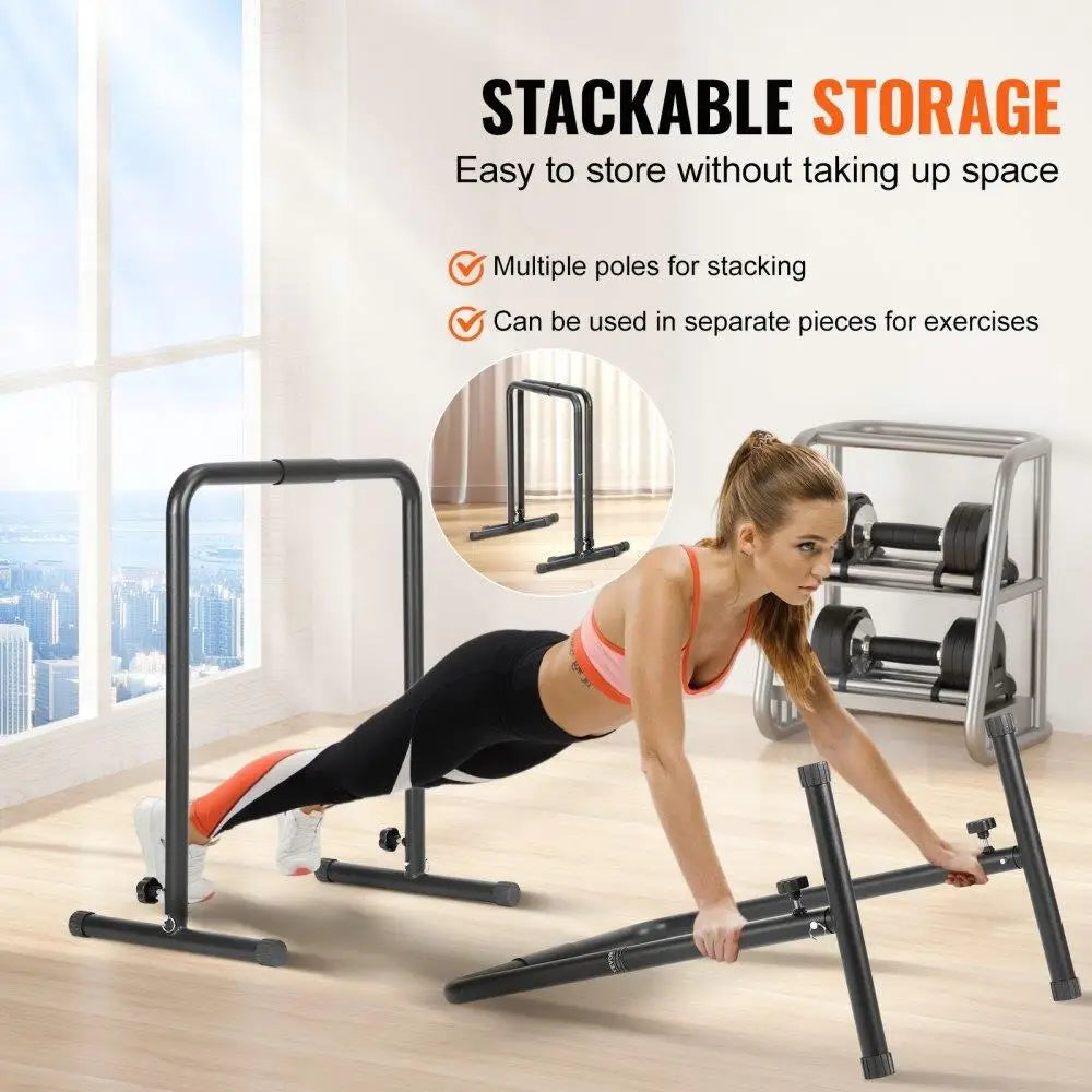Adjustable Heavy Duty Dip Bars Fitness Workout Equipment Parallette Push Up Stand Parallel Training Home Gym 440lbs Capacity