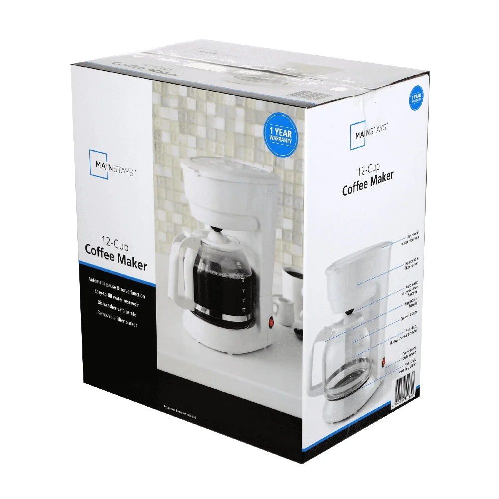 12 Cup Coffee Maker 1.8L Plastic Glass Auto Keep Warm Indicator Light Dishwasher Safe Ideal Home Kitchen Use