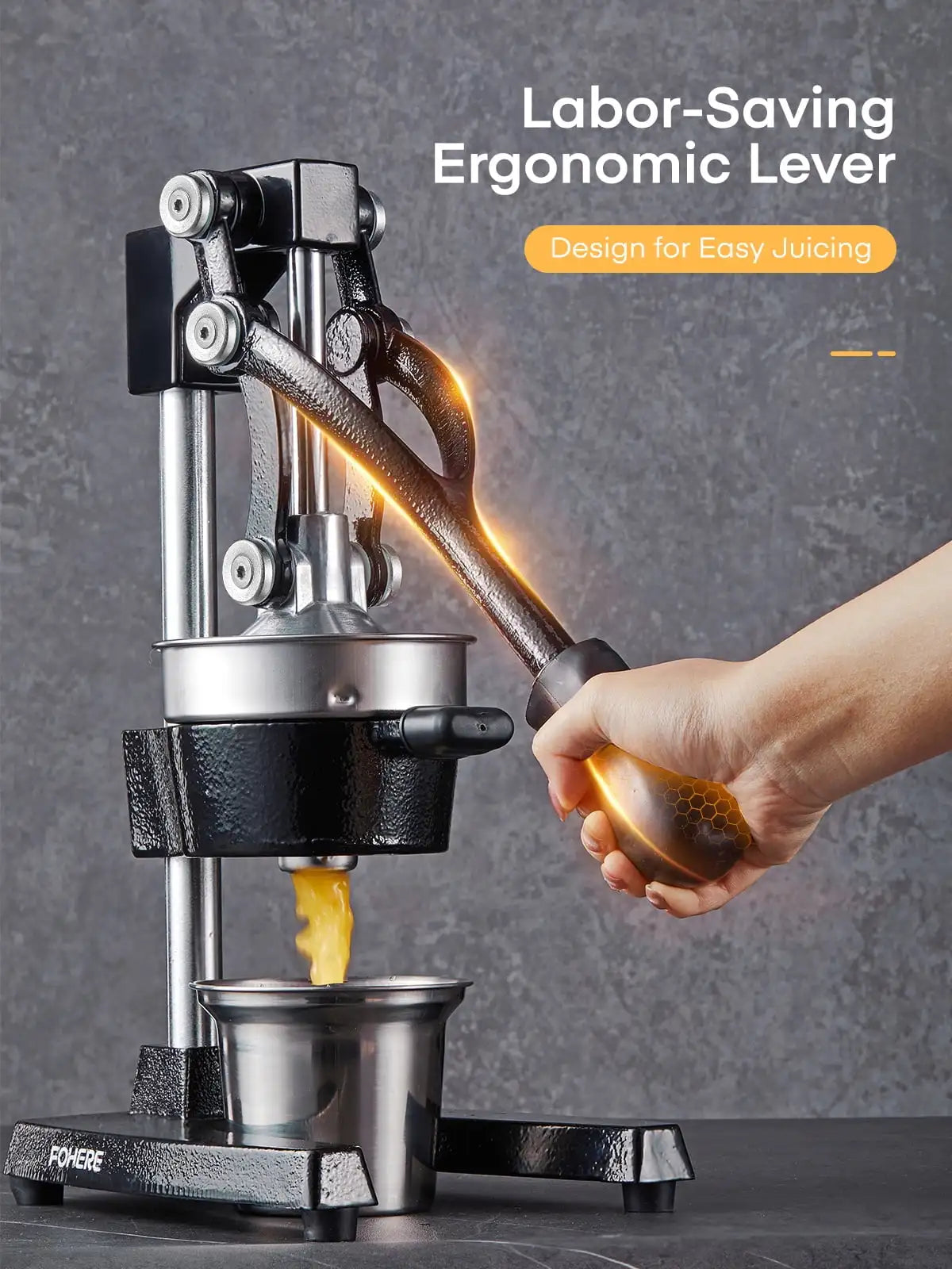 Manual Citrus Juicer Easy Juicing, Easy Clean Stainless Steel and Cast Iron