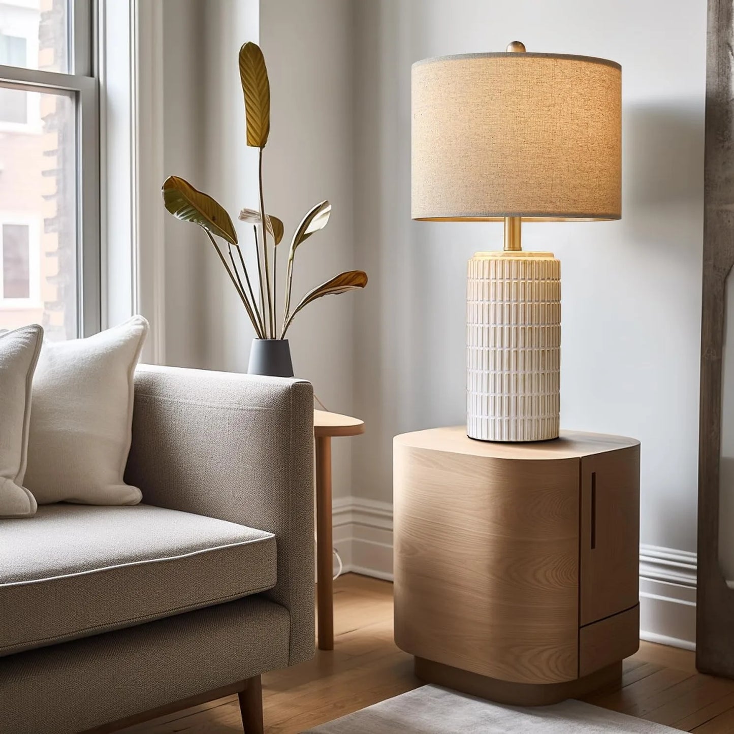 23" Modern Ceramic Table Lamp Set of 2 for Living Room White Desk Lamps for Bedroom Farmhouse Bedside Nightstand Bedside Lamp