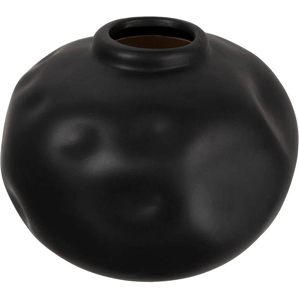 Contemporary Pinched Terracotta Vase Unique Organic Shape Matte Black Home Decor Dried Flowers and Botanicals