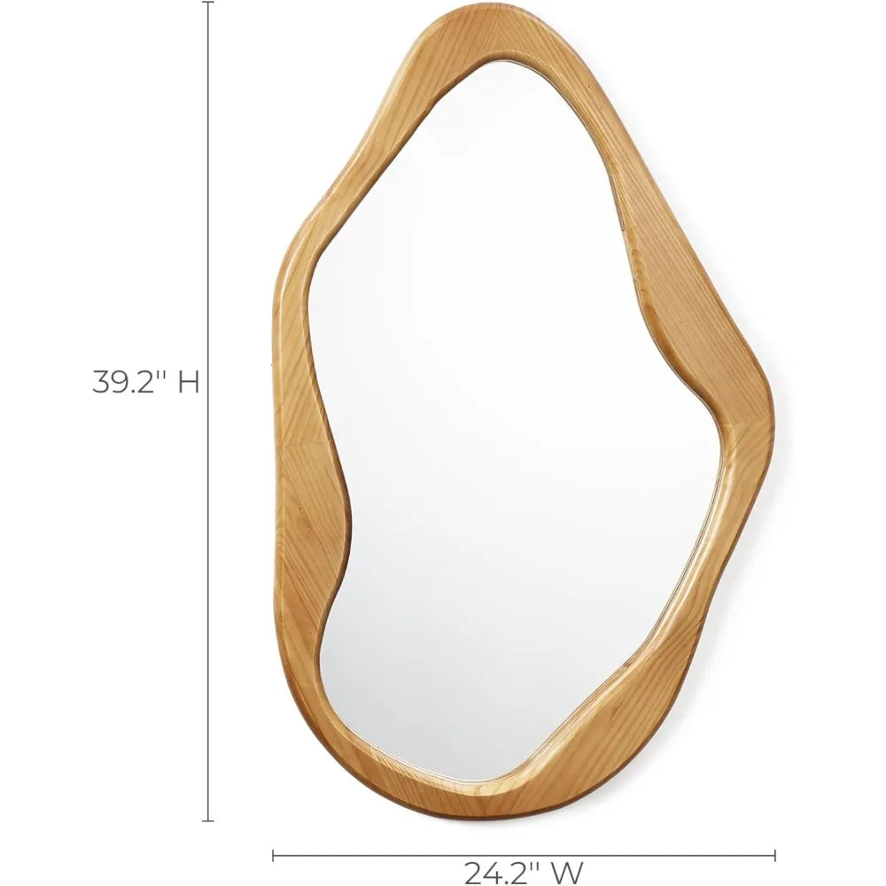LuxenHome Asymmetrical Wall Mirror with Natural Pine Wood Frame,Irregular Wall Mirror for Living Room,Entryway,Bedroom,Decorativ