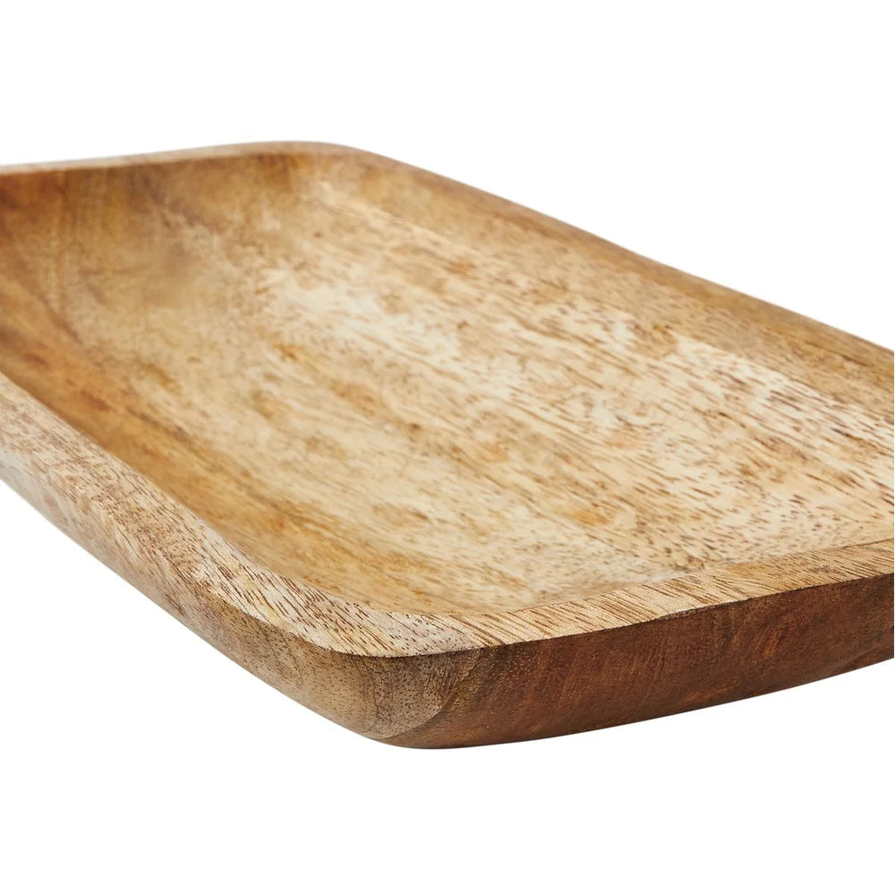 Hand Carved Wood Tray Rustic Decorative Item 12x6 Inches Light Finish Grain Display Holder Flowers Home Decor