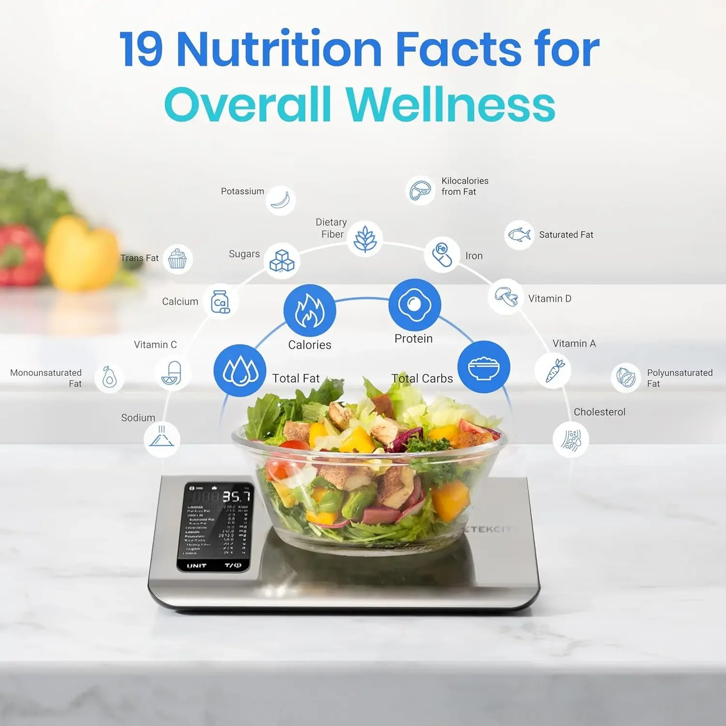 Smart Food Kitchen Scale with Nutritional Calculator,Free App with 19 Nutrients Tracking,Calorie, Marco,Digital grams and ounces