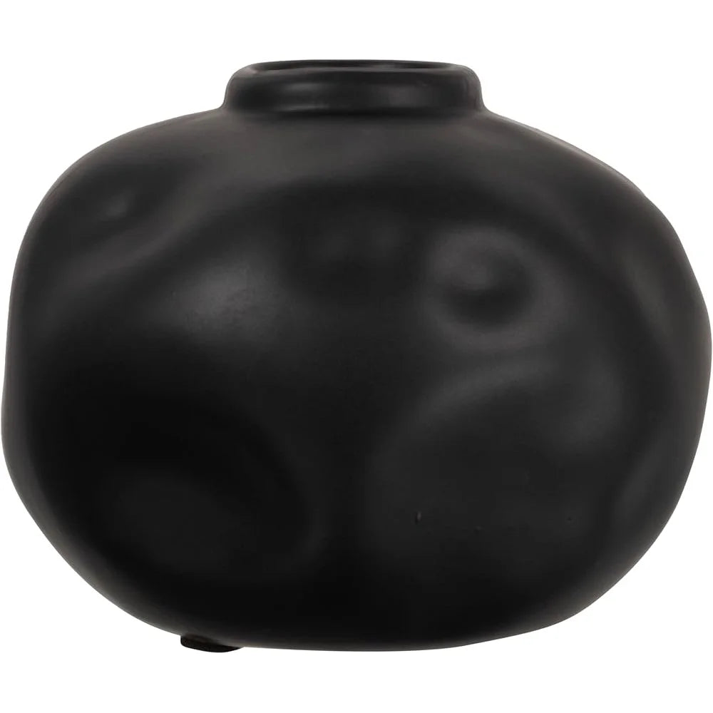 Contemporary Pinched Terracotta Vase Unique Organic Shape Matte Black Home Decor Dried Flowers and Botanicals