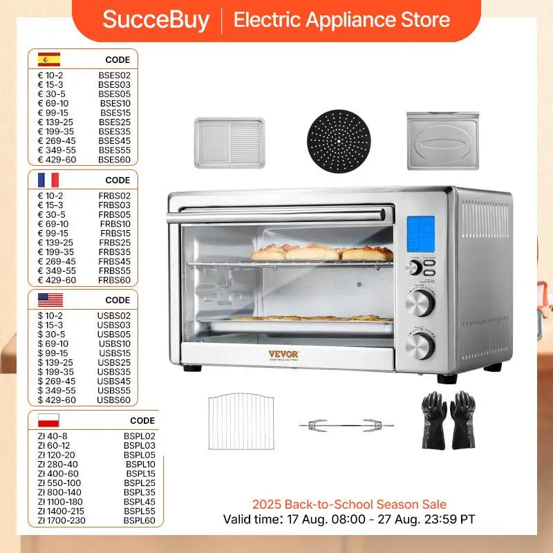 SucceBuy 10-IN-1 Convection Oven, 28L/29.6Qt Multifunctional Conventional Oven Countertop, 1800W 4-Tier Toaster