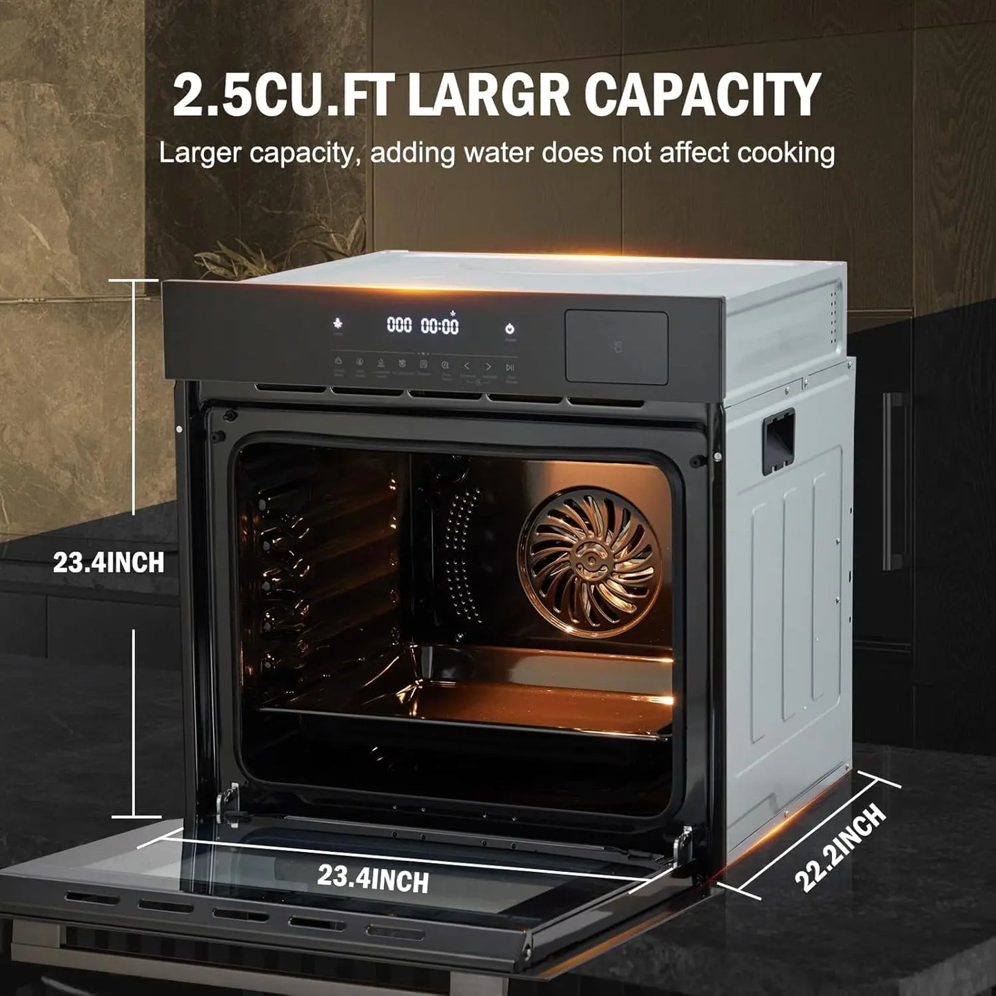 24" Single Wall Oven 2.5 Cu.ft Built-in Timer Convection Electric Wall Oven with 8 Baking Modes 3000W 240V 3D Surround Heating