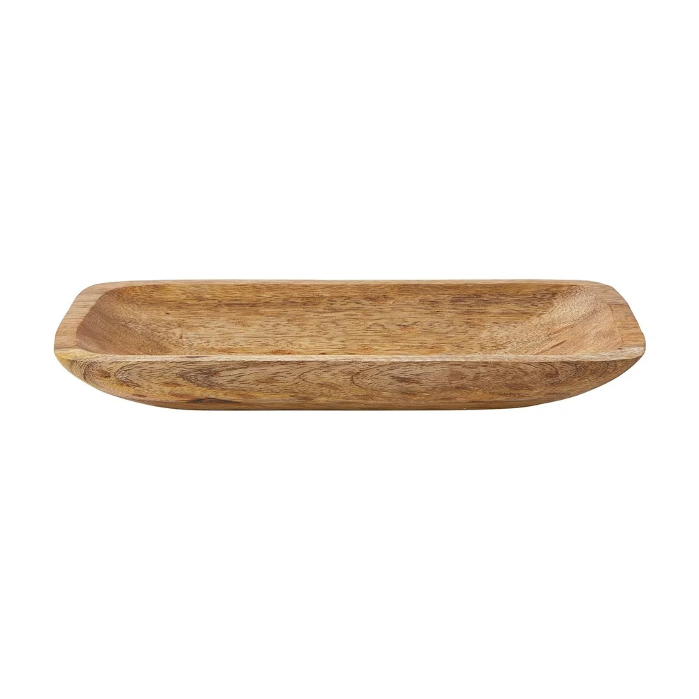 Hand Carved Wood Tray Rustic Decorative Item 12x6 Inches Light Finish Grain Display Holder Flowers Home Decor