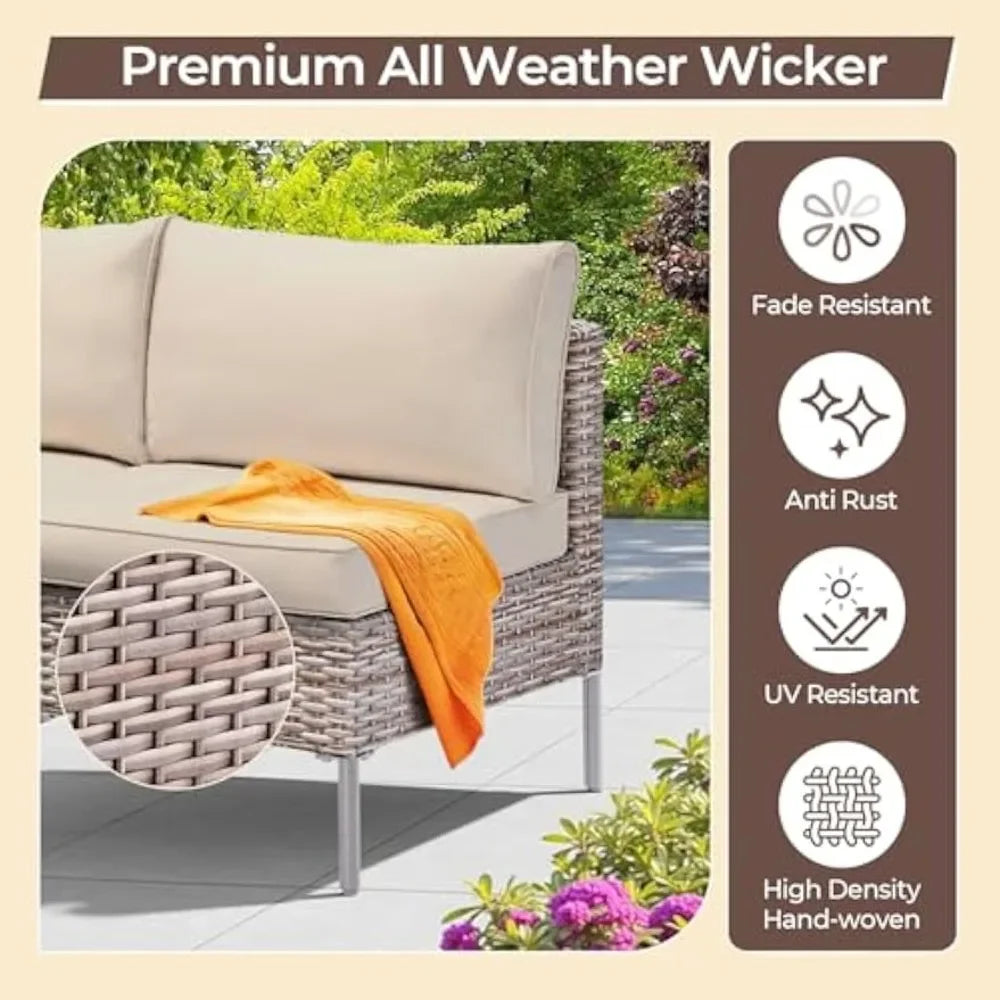 3 Piece Outdoor Patio Furniture Set, Wicker PE Rattan Sectional Sofa with Thick Water-Resistant Cushions & Coffee Table