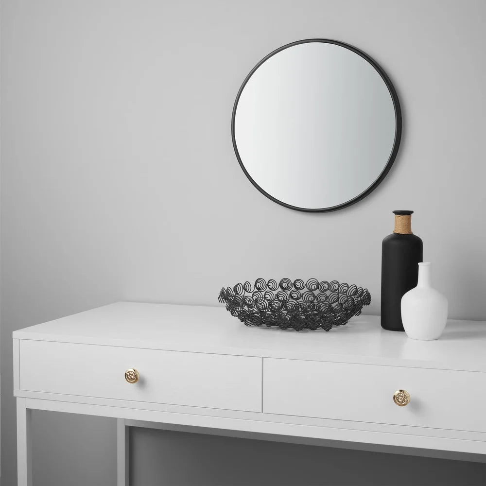 Black Traditional Round Wall Mirror 18x18 Inch Sleek Design Reflective Surface Enhances Space Home Office Decor Easy Maintenance