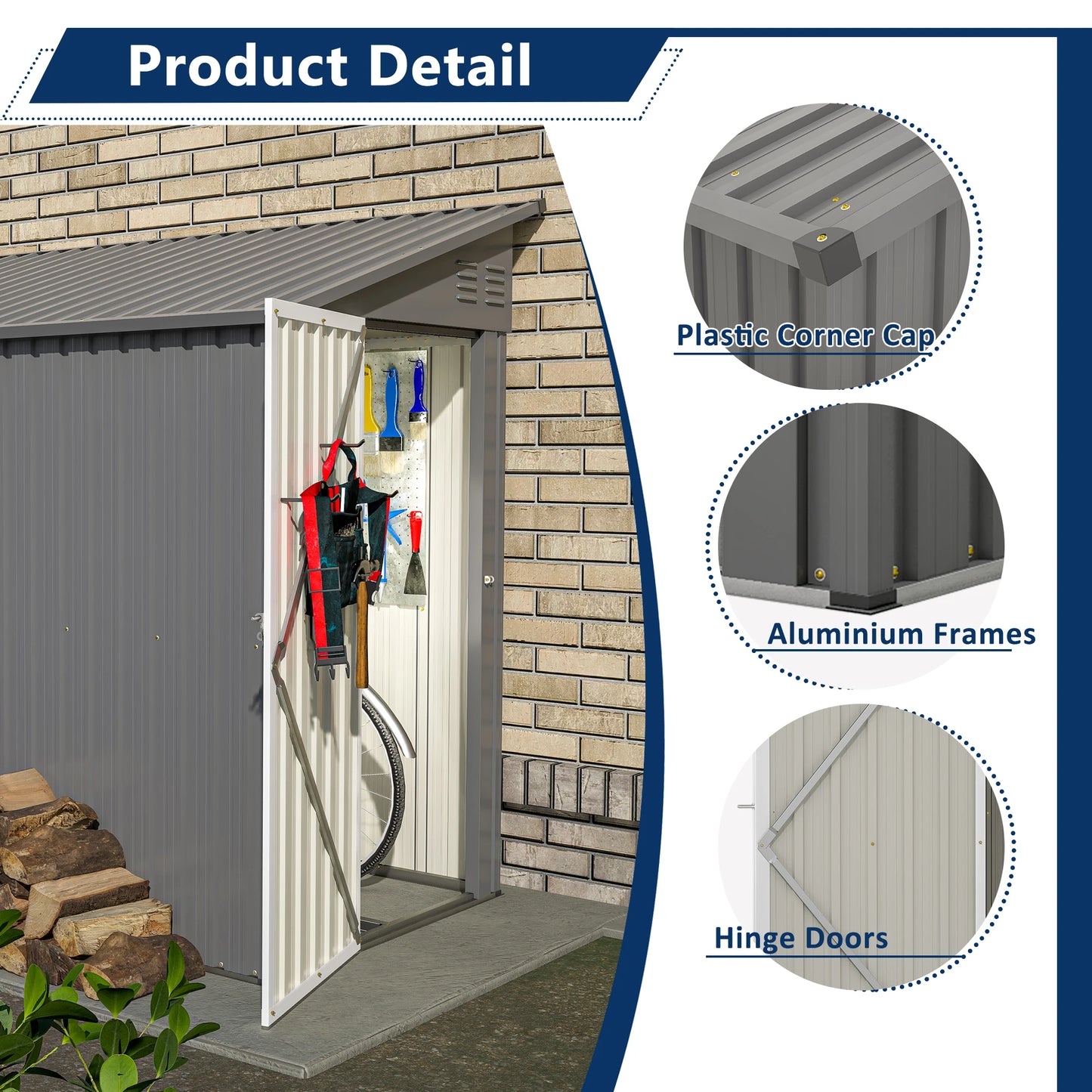 LZBEITEM 4' x 8' Metal Wall Side Storage Sheds & Outdoor Storage, Garden Storage Cabinet for Backayrd,Grey