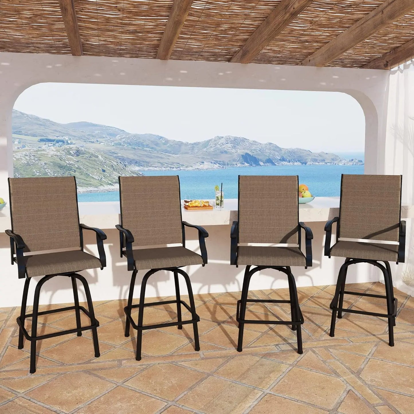 5-Piece Outdoor High Top Bar Set - Bar Height Table and Chairs for Patio, Waterproof Bistro Set for 4, Light Blue