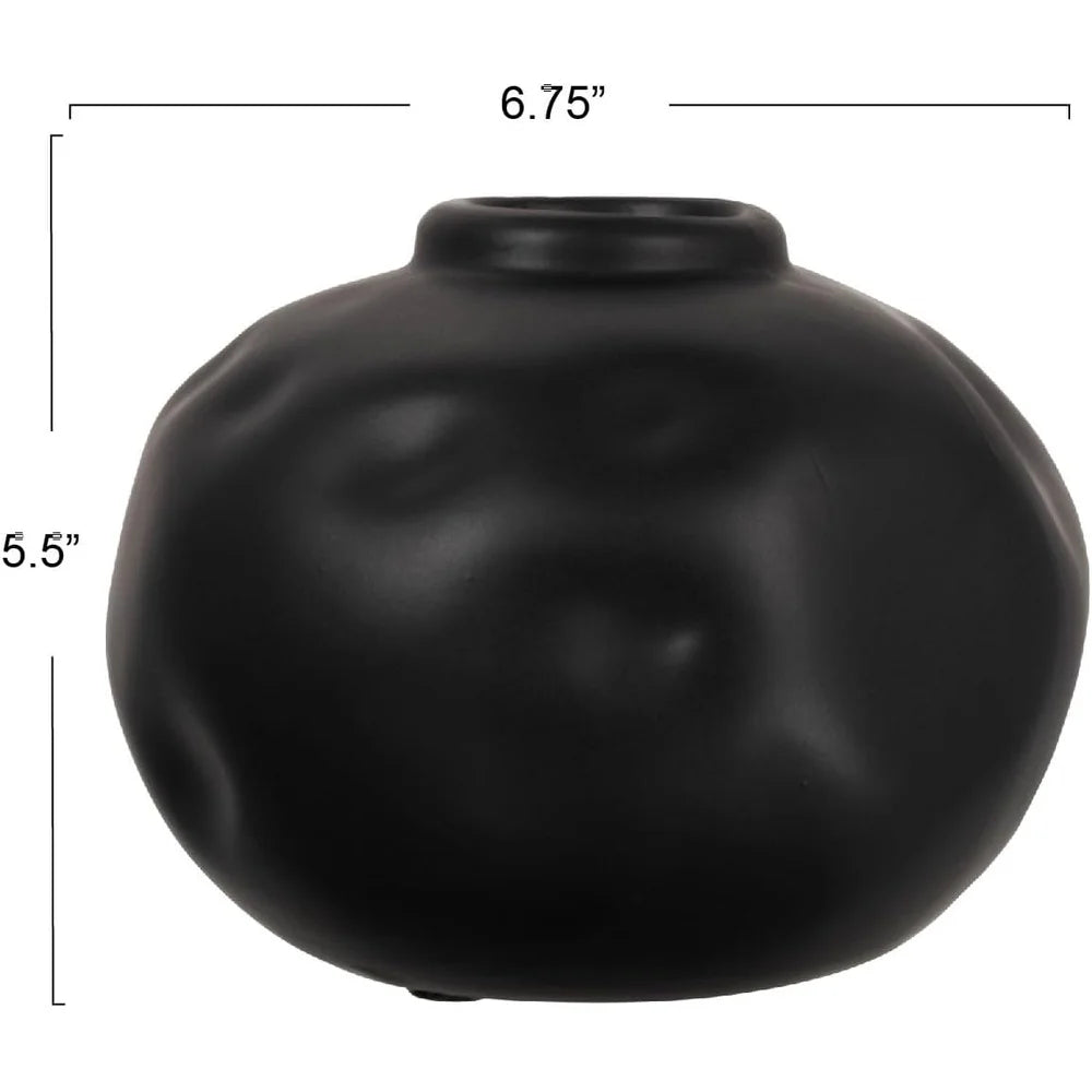 Contemporary Pinched Terracotta Vase Unique Organic Shape Matte Black Home Decor Dried Flowers and Botanicals