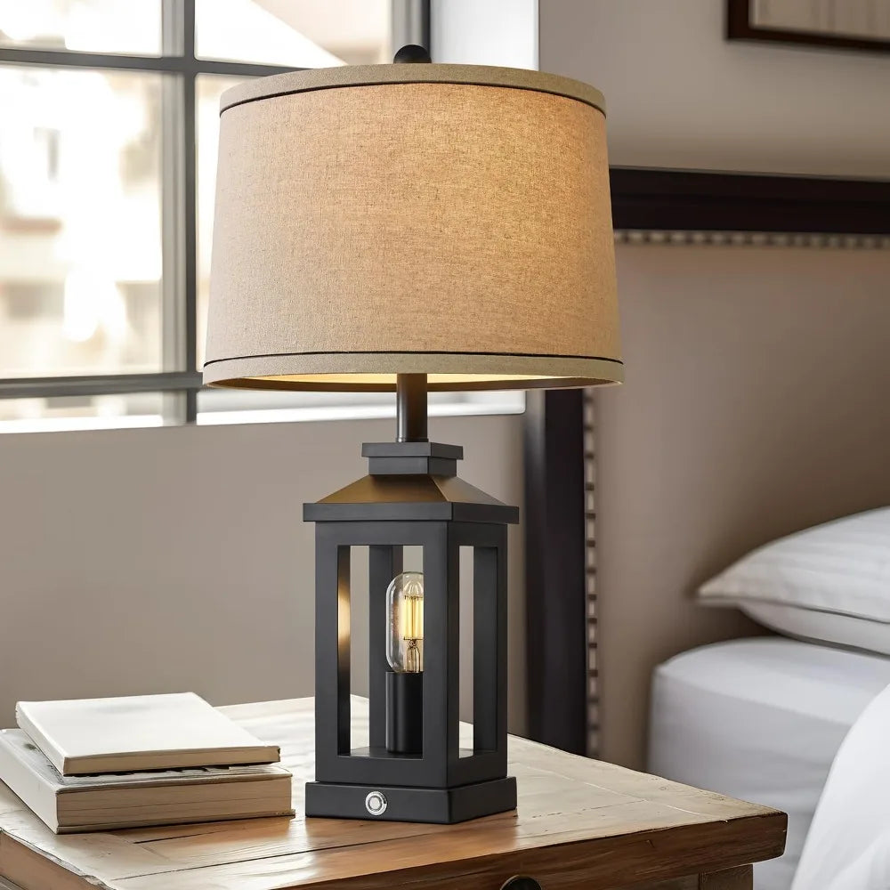 23.75" Retro Farmhouse Black Table Lamp for Living Room Bedroom Nightstand Set of 2 Touch Control Bedside Nightlight Vintage Mod