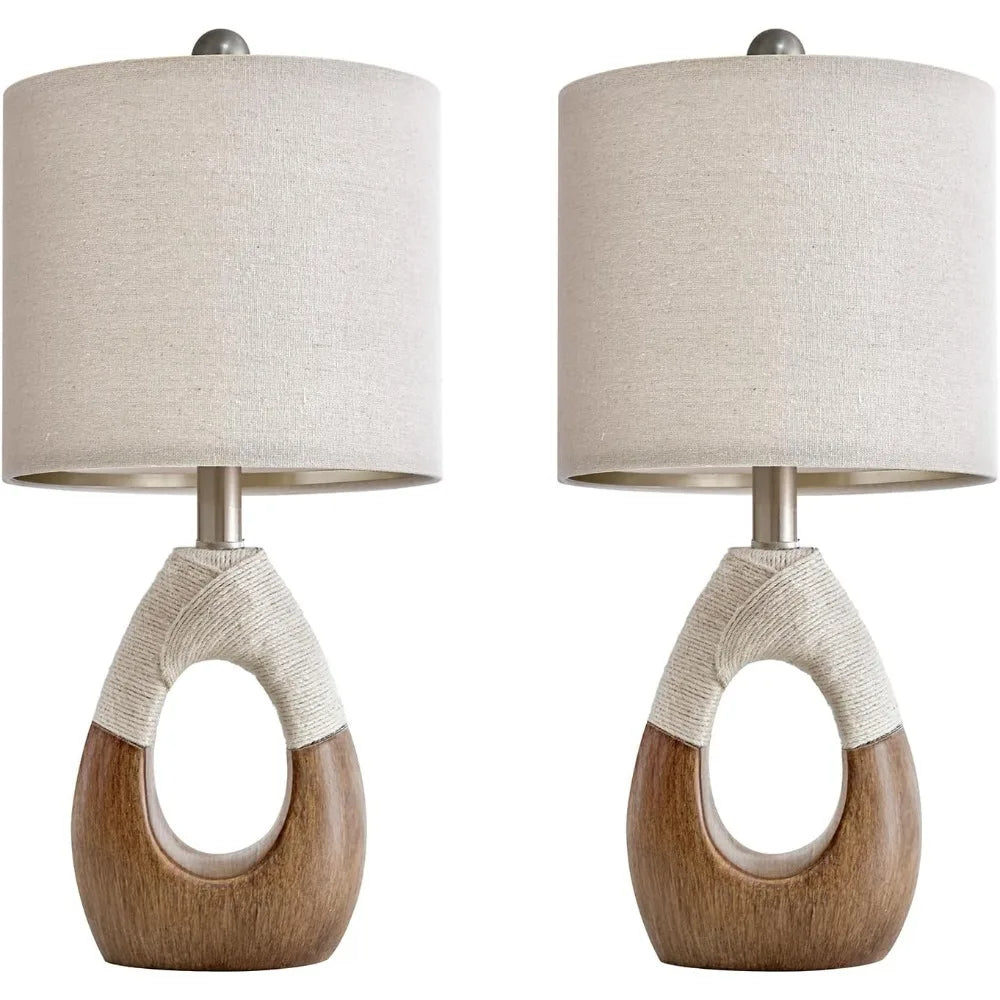 OYEARS Boho Table Lamps Bedroom Living Room Set 2,Suitable for Small Space,Farmhouse RattanTable Lamp 19”Rustic Egg Design Resin