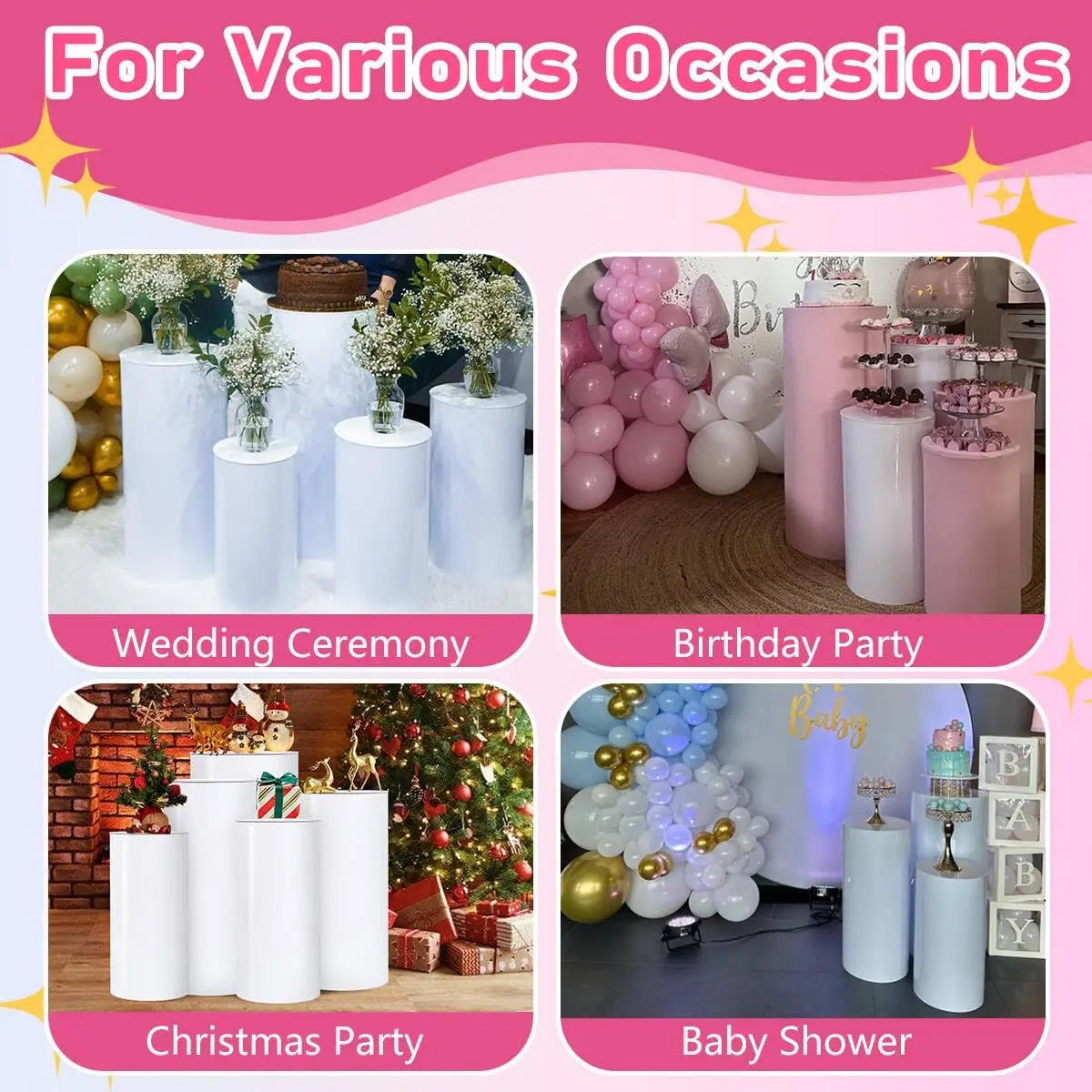 5Pcs Cylinder Pedestal Stands for Party, White Cylinder Stand for Wedding Birthday Party Baby Shower Cake Table Event Decor