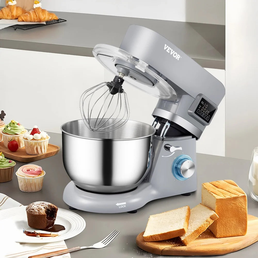5.8 Qt Stand Mixer with Stainless Steel Bowl Beater Hook Whisk LCD Control 660W Pure Copper Motor Kitchen Baking Mixer