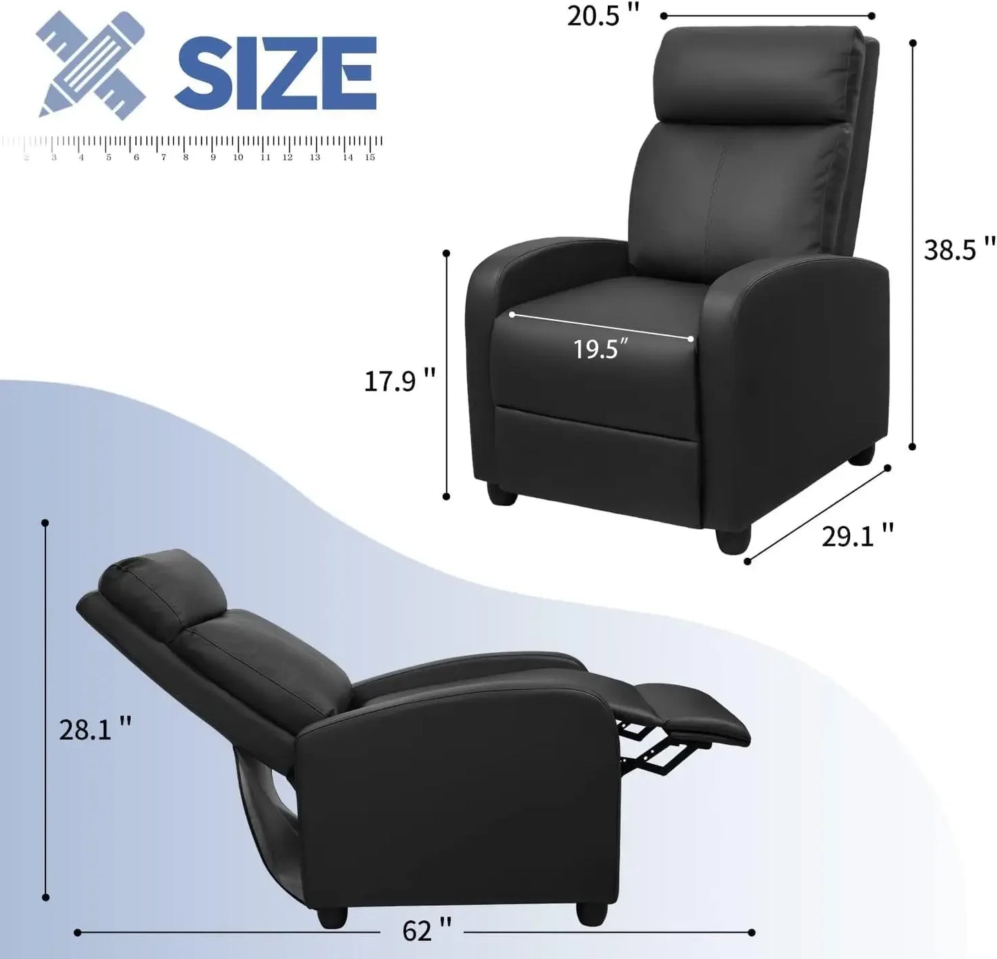 Massage Recliner Chair for Living Room Adjustable PU Leather Reclining Chair Home Theater Seating Modern Winback Single