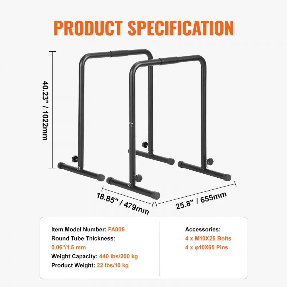 Adjustable Heavy Duty Dip Bars Fitness Workout Equipment Parallette Push Up Stand Parallel Training Home Gym 440lbs Capacity