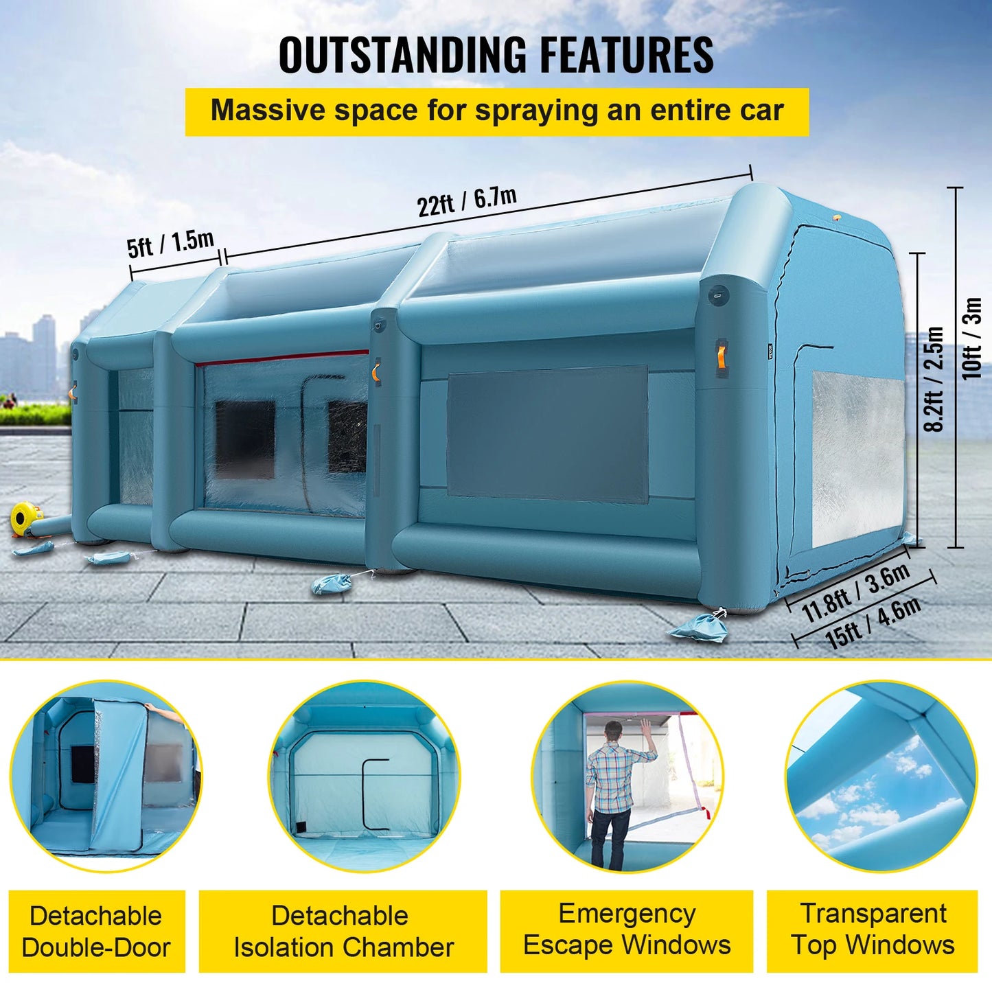 SucceBuy Inflatable Paint Booth 8.5x4.6x3m Carport Car Spray Tent W/ 2Blower Auto Workstation Mobile Shelter Room Outdoor Garage