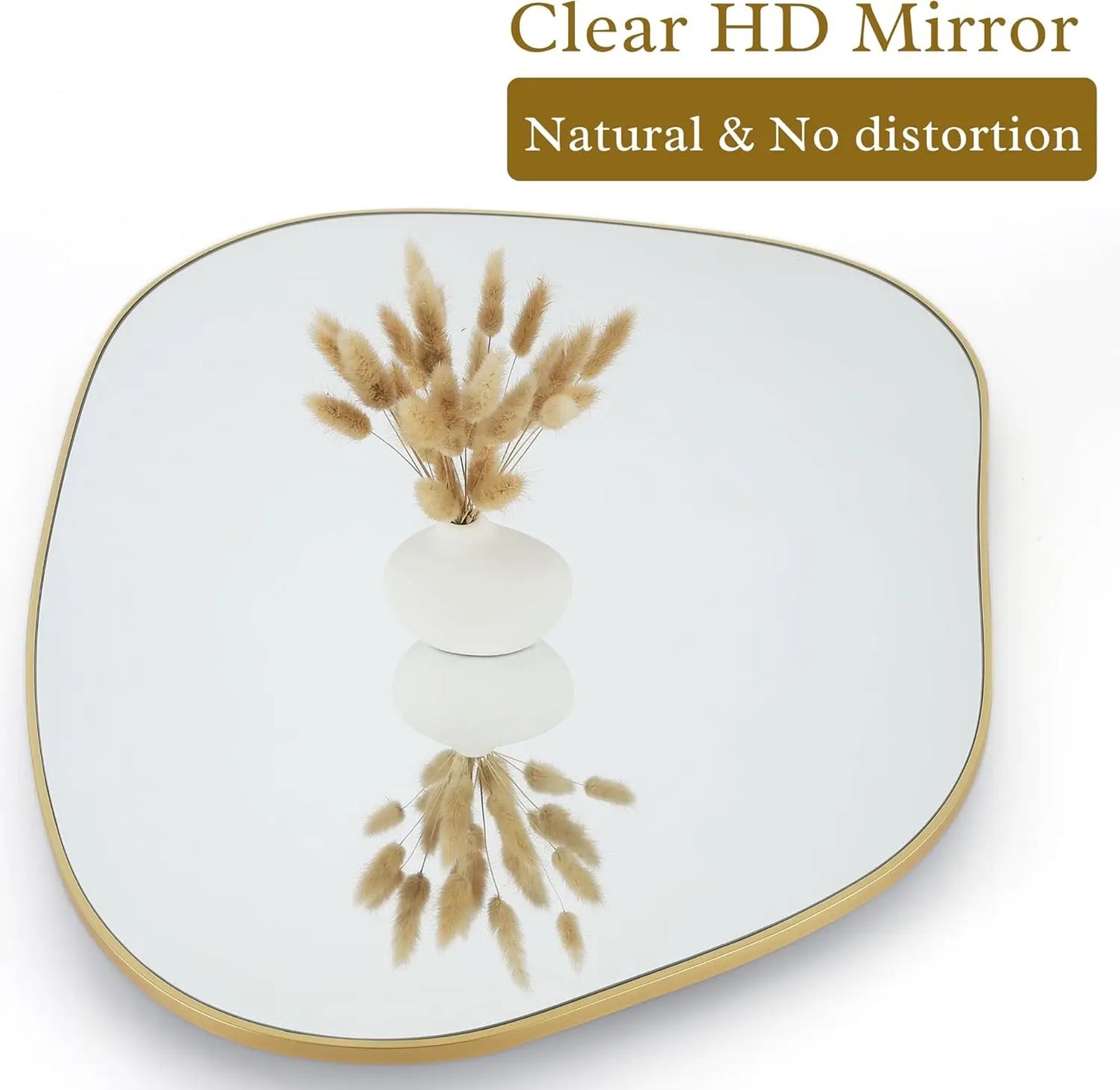 Irregular Wall Mirror Asymmetrical Mirror, 32''x24'' Golden Wood Framed Mirror for Bathroom Bedroom Living (Gold, 32''x24'')
