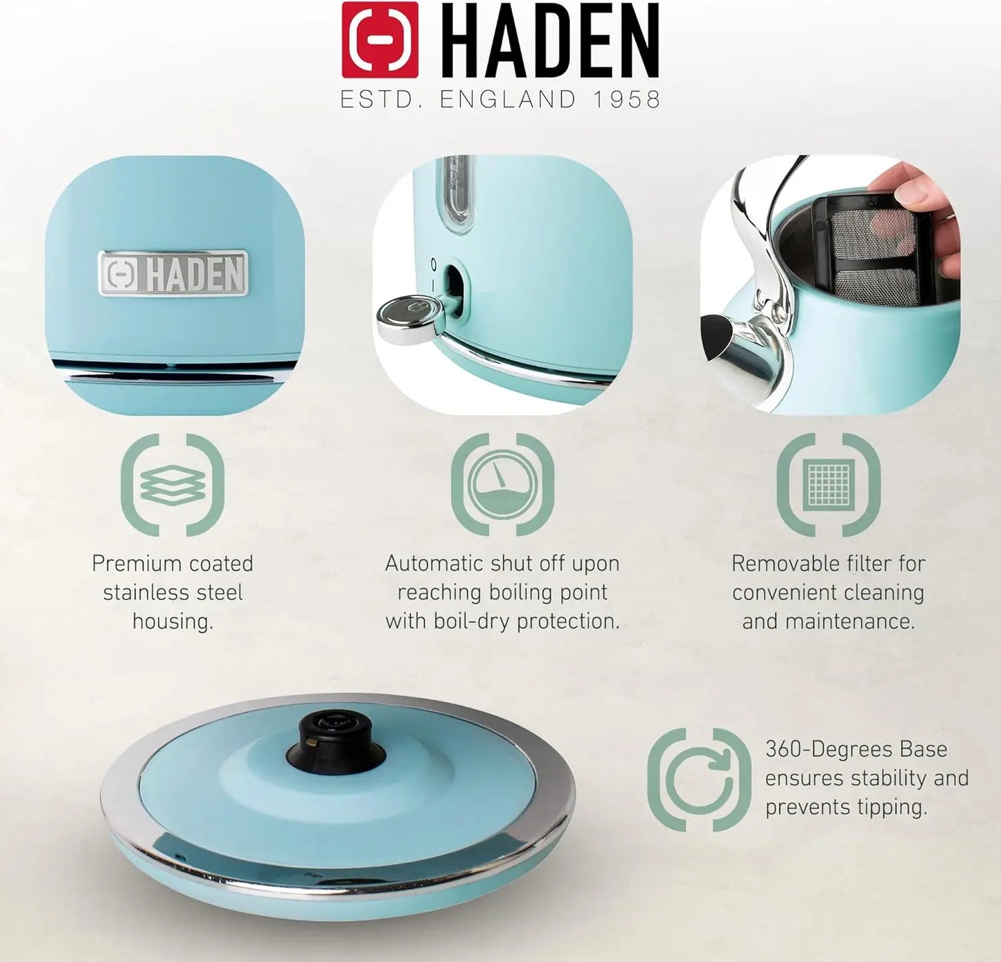 Heritage 4 Slice Wide Slot Stainless Steel Toaster Electric Water Kettle Turquoise And Chrome 1.7 Liter Kitchen Bundle