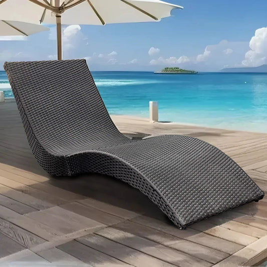Outdoor Rattan Chaise Lounge - Outside Lounge Chair for Poolside, Beach & Garden, Comfortable S-Shaped Patio Lounger