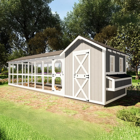 8x32 Large Chicken Coop Plans with 24ft Run – DIY Hen House for 24 Chickens ( Printed plans )