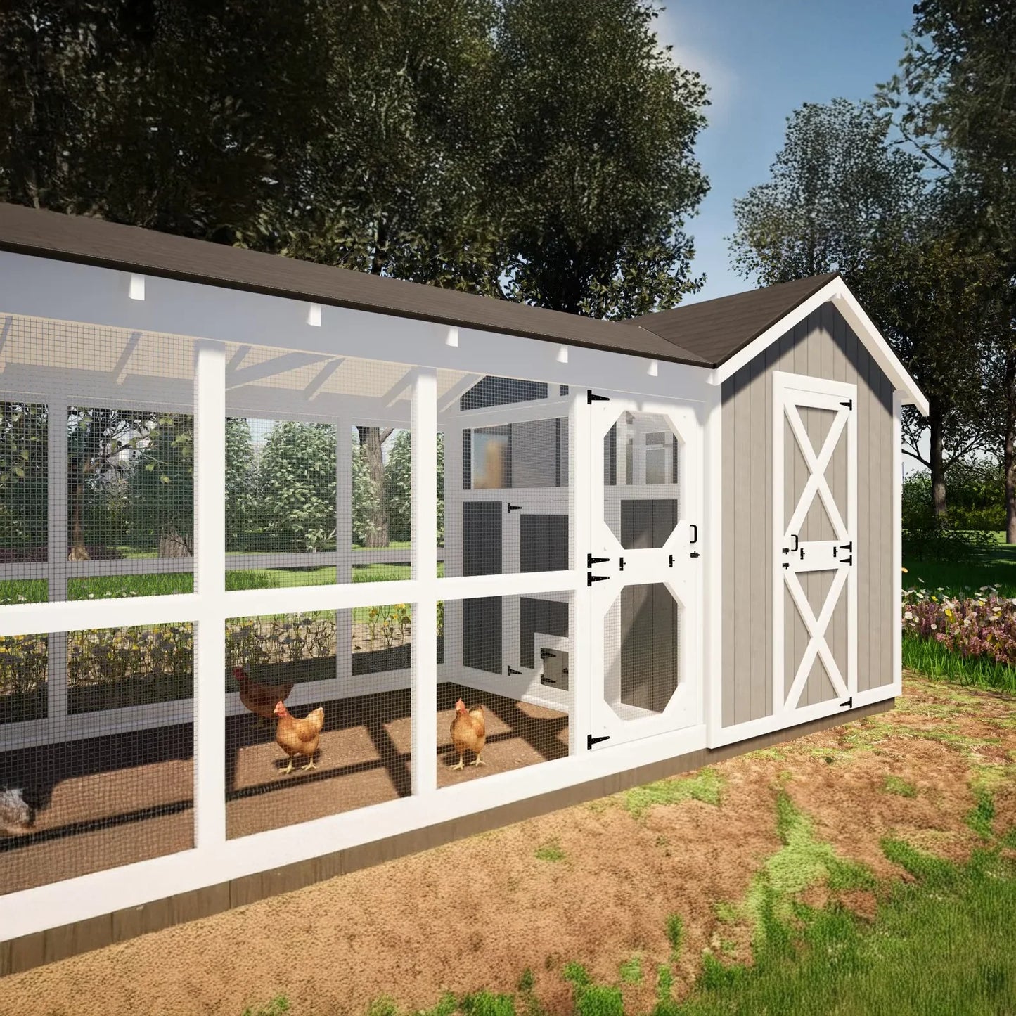 8x32 Large Chicken Coop Plans with 24ft Run – DIY Hen House for 24 Chickens ( Printed plans )