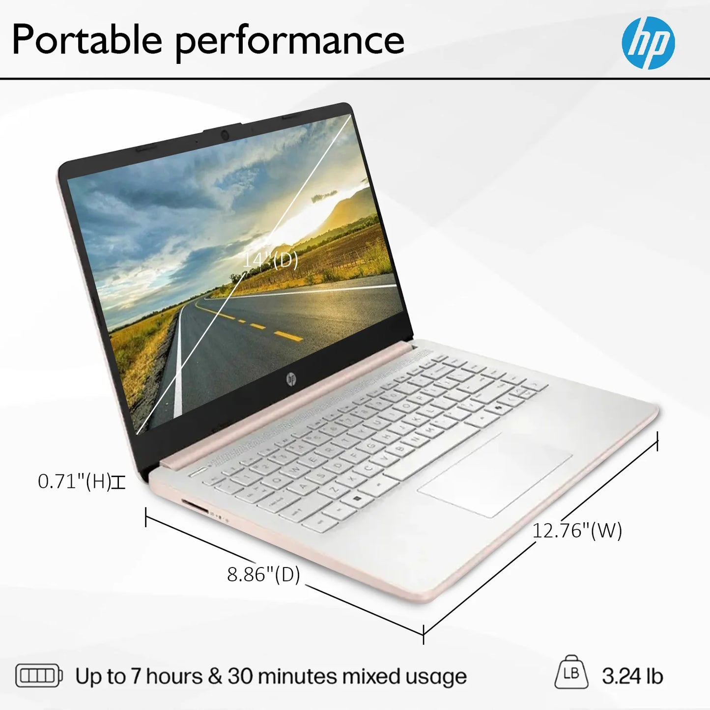 HP 14" Laptop Computer,  Up to 16GB RAM, Up to 384GB Storage(128GB UFS onboard), Intel Processor N150, Windows 11 Pro, USB HUB