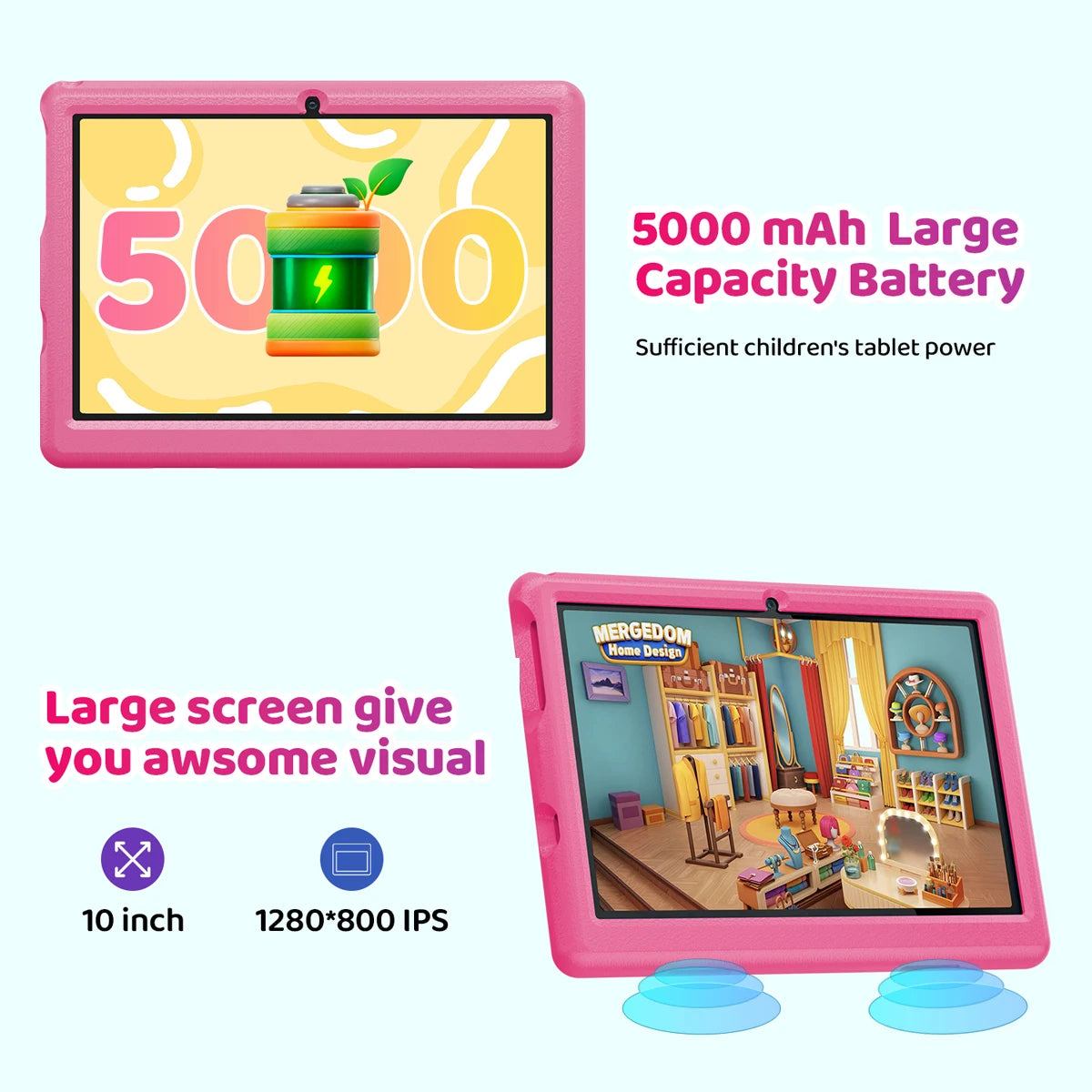 KT1006 10.1 Inch Kids Tablet 6GB RAM+64GB ROM+128GB SD Expand 5000mAh HD Dual Camera With Parenal Control Toy Gift for Children
