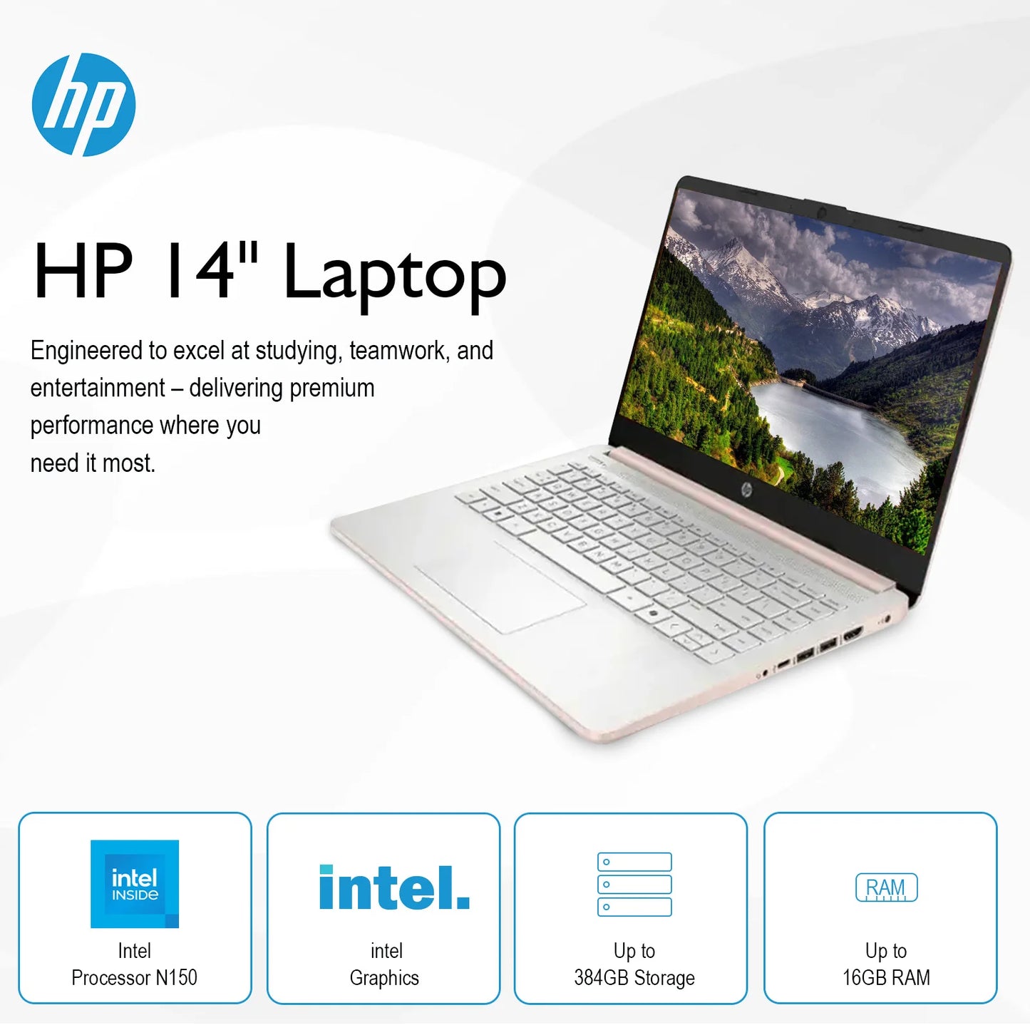 HP 14" Laptop Computer,  Up to 16GB RAM, Up to 384GB Storage(128GB UFS onboard), Intel Processor N150, Windows 11 Pro, USB HUB