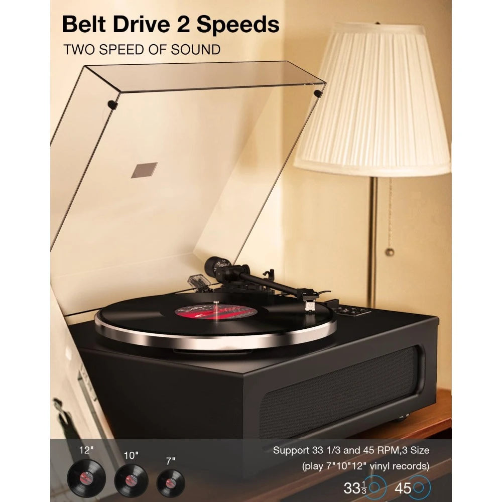 High-Fidelity Vinyl Record Player Built-in 4 Stereo Speakers Belt Drive MM Cartridge ATN-3600L Stylus 33/45 RPM BT Wireless