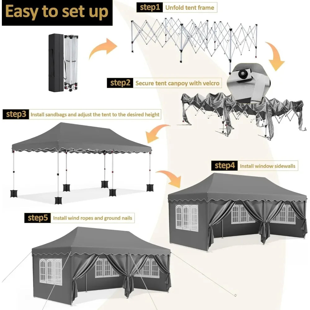 10×20 ft Heavy-Duty Party Tent – Outdoor Wedding Canopy with Carry Bag, 4 Sidewalls, 2 Zip Doors & 6 Sandbags