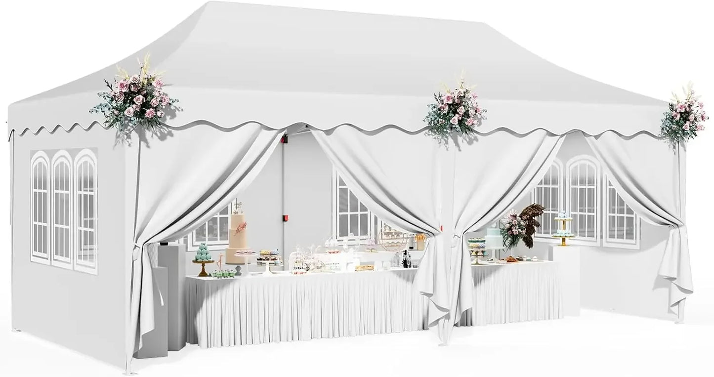10×20 ft Heavy-Duty Party Tent – Outdoor Wedding Canopy with Carry Bag, 4 Sidewalls, 2 Zip Doors & 6 Sandbags