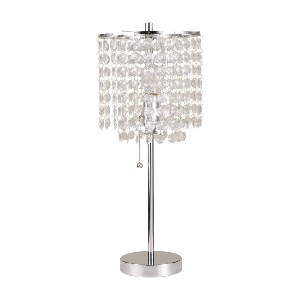 19 Inch Chrome Table Lamp Acrylic Crystal Shade Compact Design Stylish Home Office Lighting Assembly Required