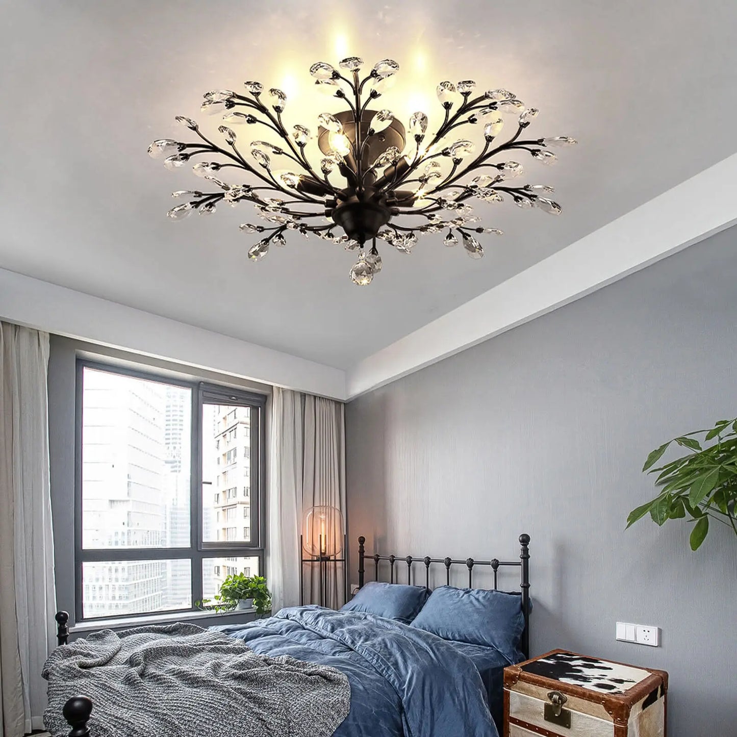 5-Lights Crystal Chandelier Light Branches Ceiling Pendant Lamp Vintage Fixture