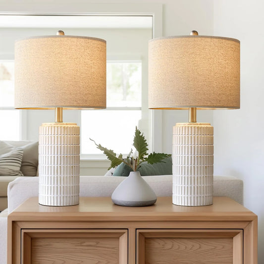 23" Modern Ceramic Table Lamp Set of 2 for Living Room White Desk Lamps for Bedroom Farmhouse Bedside Nightstand Bedside Lamp