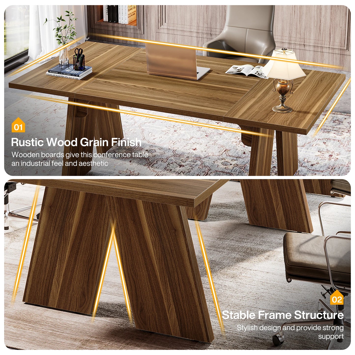 Tribesigns 70.9" Executive Desk, Large Office Computer Desk with Thicken Frame, Solid Wood Farmhouse Office Desk