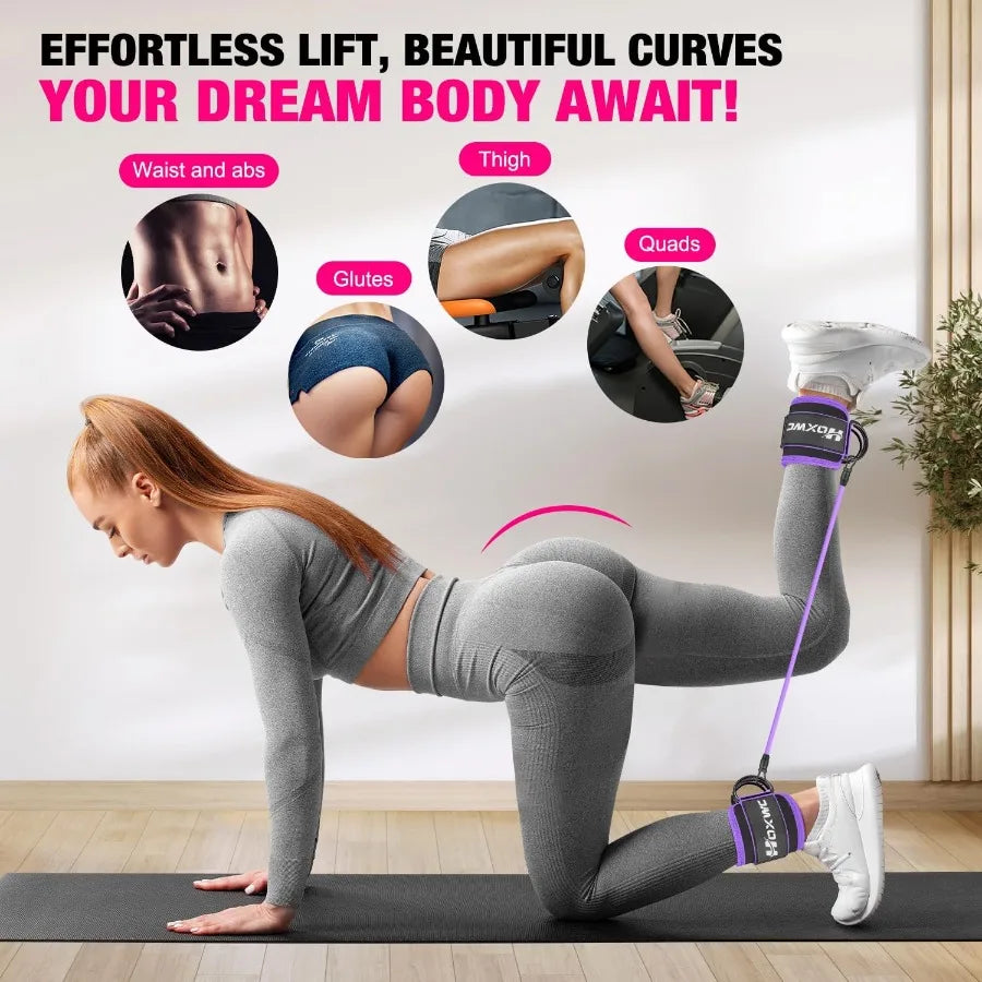 Ankle Resistance Bands with Cuffs for Leg and Booty Workouts: Effective Hip Fitness Training Equipment for Kickbacks and Butt L