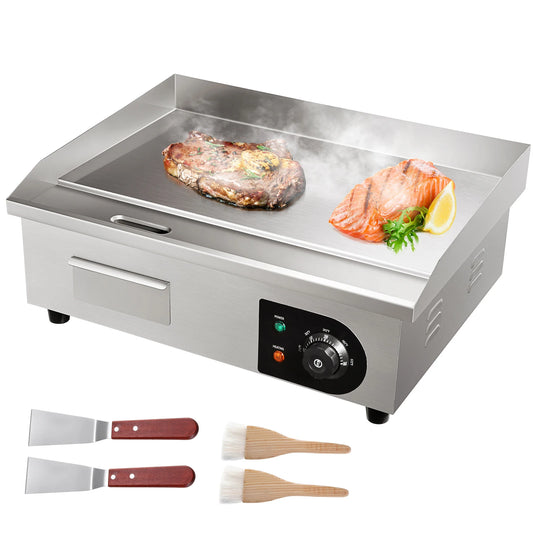 SucceBuy 21" Electric Countertop Griddle Electric Flat Top Grill Stainless Steel Teppanyaki Grill w/Non Stick Iron Cooking Plate